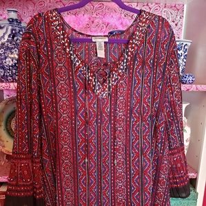 Catherines 5x pleated Blouse Red Black Blue